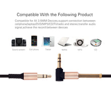 MyGeek 3.5mm audio Aux Cable Jack 3.5 to Jack Gold Plated 90 Degree Angle Audio Cable 3.5mm male to female for Car for iphone
