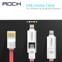 ROCK Original 2 in 1, 1m 2m 32cm 5 color USB phone cable for iPhone 5/5s 6 and Samsung S6 charging data line for Light Micro